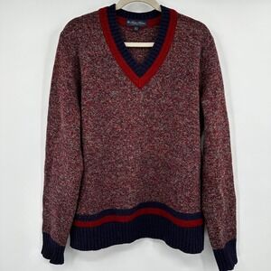 Brooks Brothers Mens Wool V-Neck Sweater Marled Large Academic Old Money Grandpa